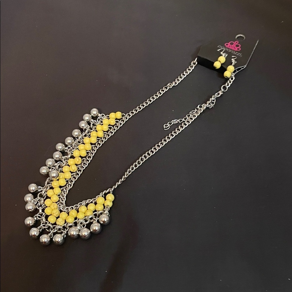 Paparazzi Yellow and Silver Beaded Necklace Set